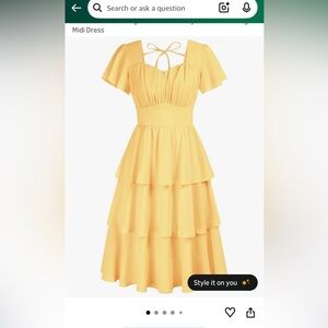 NWT Belle Poque Women's Square Neck ruffle midi swing yellow